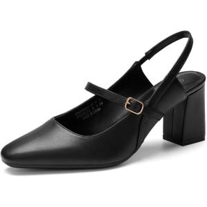 DREAM PAIRS Women’s Closed Toe Chunky High Heels Mary Jane Block Square Toe Slingback Strappy Dress Work Pumps Shoes(Black-pu)
