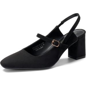 DREAM PAIRS Women’s Closed Toe Chunky High Heels Mary Jane Block Square Toe Slingback Strappy Dress Work Pumps Shoes(Black-suede)