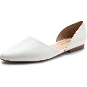 DREAM PAIRS Women’s Elegant Dressy Flats Shoes Pointed Toe Casual Comfort Slip on Walking Flats for Women(White-pu)
