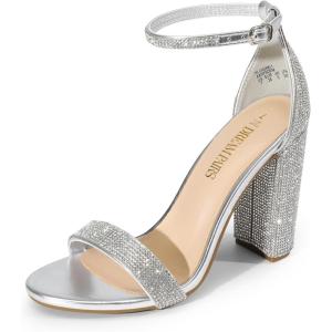 DREAM PAIRS Women’s Hi-Chunk High Heel Pump Sandals(Silver-rhinestone)