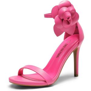 DREAM PAIRS Women’s High Heels Flower Ankle Strap Stilettos Round Open Toe Dressy Sexy Sandals(Hot Pink-pu)