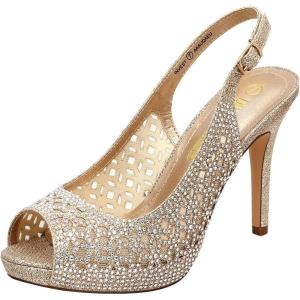 DREAM PAIRS Women’s High Heels Platform Dress Rhinestones Peep Toe Pumps Shoes(Gold/Glitter)