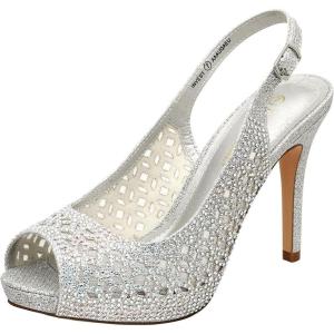 DREAM PAIRS Women’s High Heels Platform Dress Rhinestones Peep Toe Pumps Shoes(Silver/Glitter)
