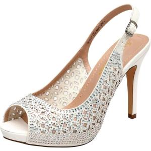 DREAM PAIRS Women’s High Heels Platform Dress Rhinestones Peep Toe Pumps Shoes(White/Glitter)