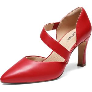 DREAM PAIRS Women’s High Heels Pumps Dress Closed Pointed Toe Comfortable D’Orsay Pumps Shoes for Work Office Wedding Dancing Charmane(Red-pu)