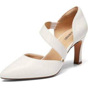 DREAM PAIRS Women’s High Heels Pumps Dress Closed Pointed Toe Comfortable D’Orsay Pumps Shoes for Work Office Wedding Dancing Charmane(White-pu)