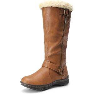 DREAM PAIRS Women’s Knee High Boots Thick Faux Fur Lined Winter Snow Warm Boots with Zipper(Rabbit-camel Pu)