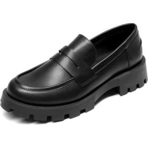 DREAM PAIRS Womens Loafers, Lug Sole Slip On Platform Chunky Penny Loafers for Women Dressy and Work, Business Casual Shoes for Women(Black-pu)