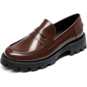 DREAM PAIRS Womens Loafers, Lug Sole Slip On Platform Chunky Penny Loafers for Women Dressy and Work, Business Casual Shoes for Women(Brown-pat)