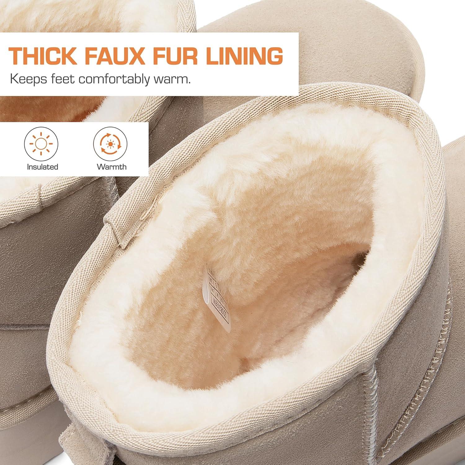 imageDREAM PAIRS Genuine Suede Classic Platform Boots for Women Water Resistant FuzzyClassic Ankle Winter Snow Low Boots with DIY Bows Faux Fur Lining Memory Foam AntiSlipSand