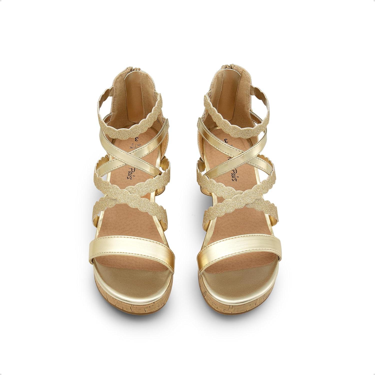 imageDREAM PAIRS Girls Wedge Sandals Flatform Open Toe Platform Sandals Flower Wedding Party for Little KidBig KidGold