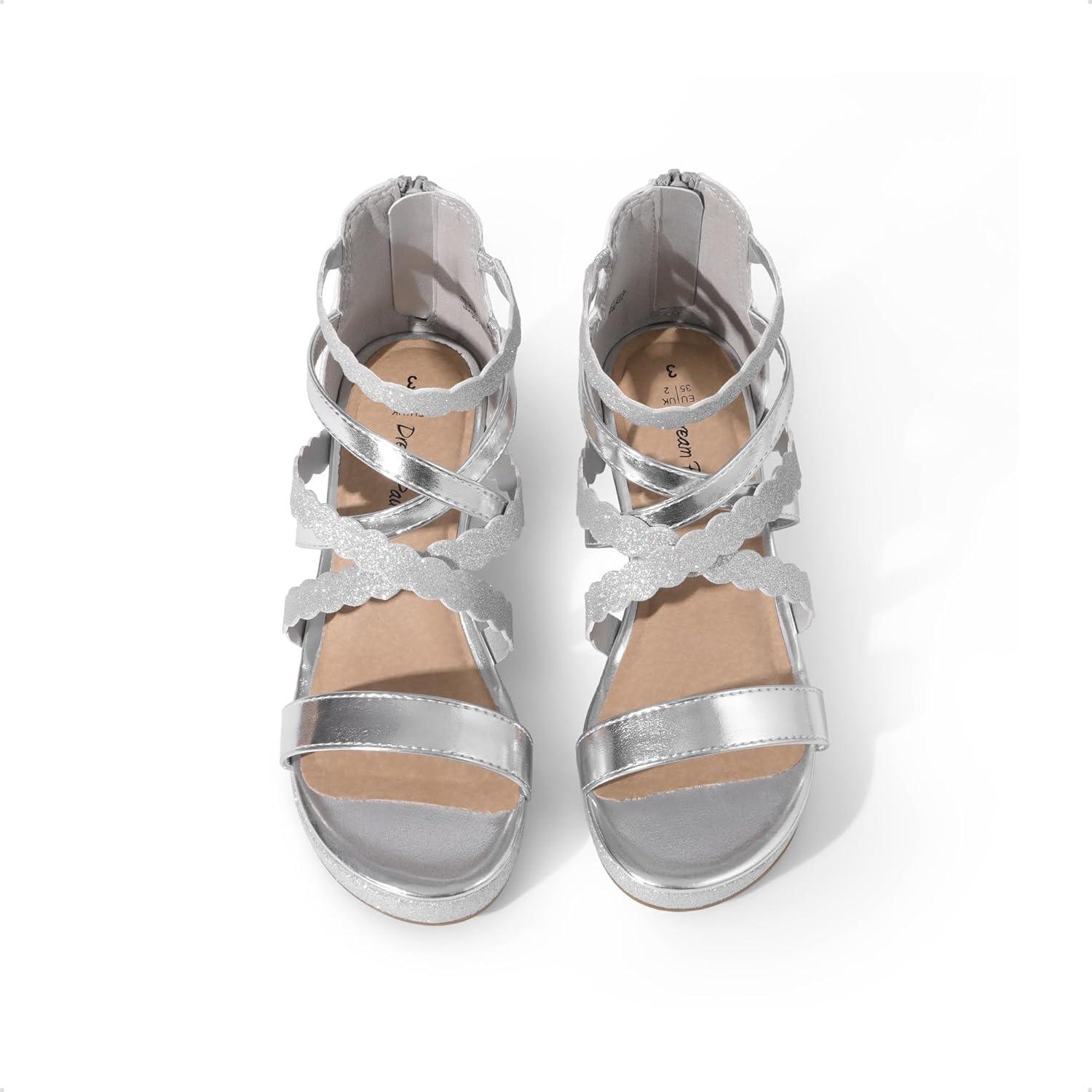 imageDREAM PAIRS Girls Wedge Sandals Flatform Open Toe Platform Sandals Flower Wedding Party for Little KidBig KidSilverglitter