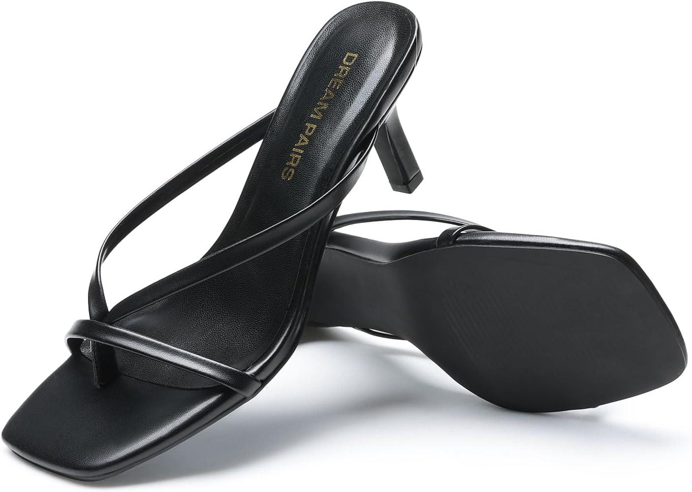 imageDREAM PAIRS Heels for Women Flip Flops Kitten Low Heels Open Square Toe Thong Heeled Sandals Fashion Comfort Shoes for Party Casual SlidesBlack