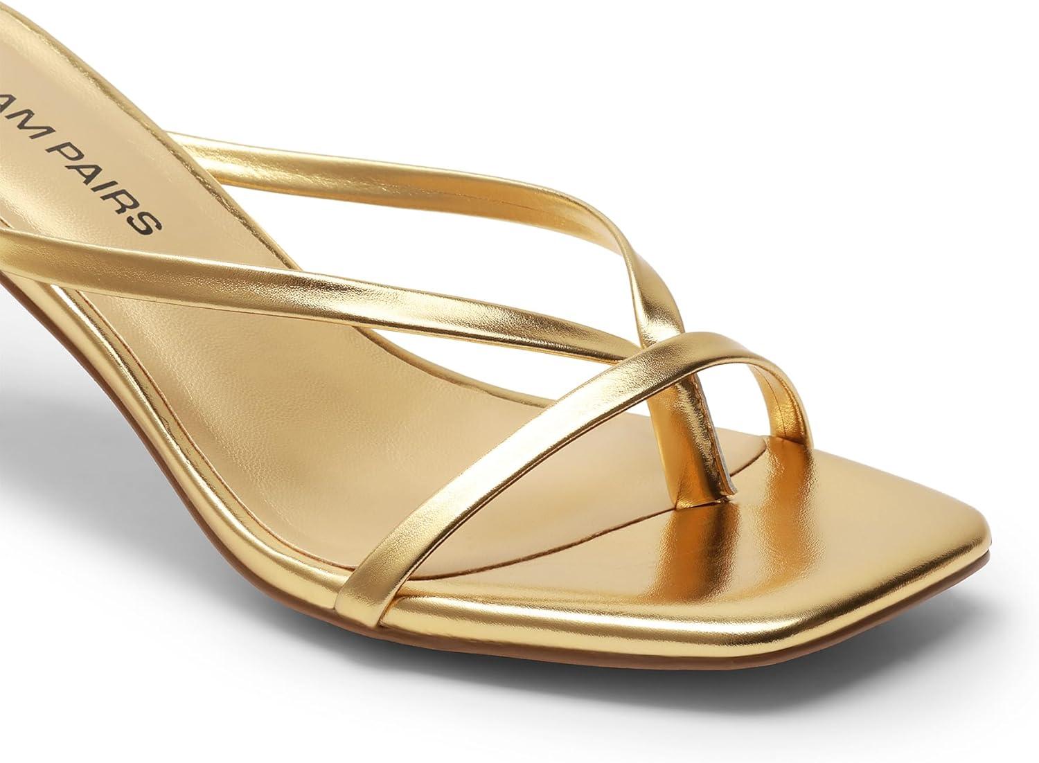 imageDREAM PAIRS Heels for Women Flip Flops Kitten Low Heels Open Square Toe Thong Heeled Sandals Fashion Comfort Shoes for Party Casual SlidesGold