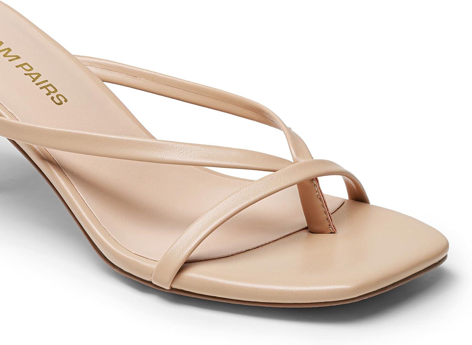 imageDREAM PAIRS Heels for Women Flip Flops Kitten Low Heels Open Square Toe Thong Heeled Sandals Fashion Comfort Shoes for Party Casual SlidesNude