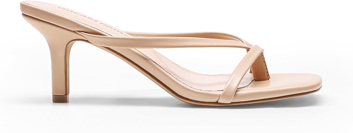 imageDREAM PAIRS Heels for Women Flip Flops Kitten Low Heels Open Square Toe Thong Heeled Sandals Fashion Comfort Shoes for Party Casual SlidesNude