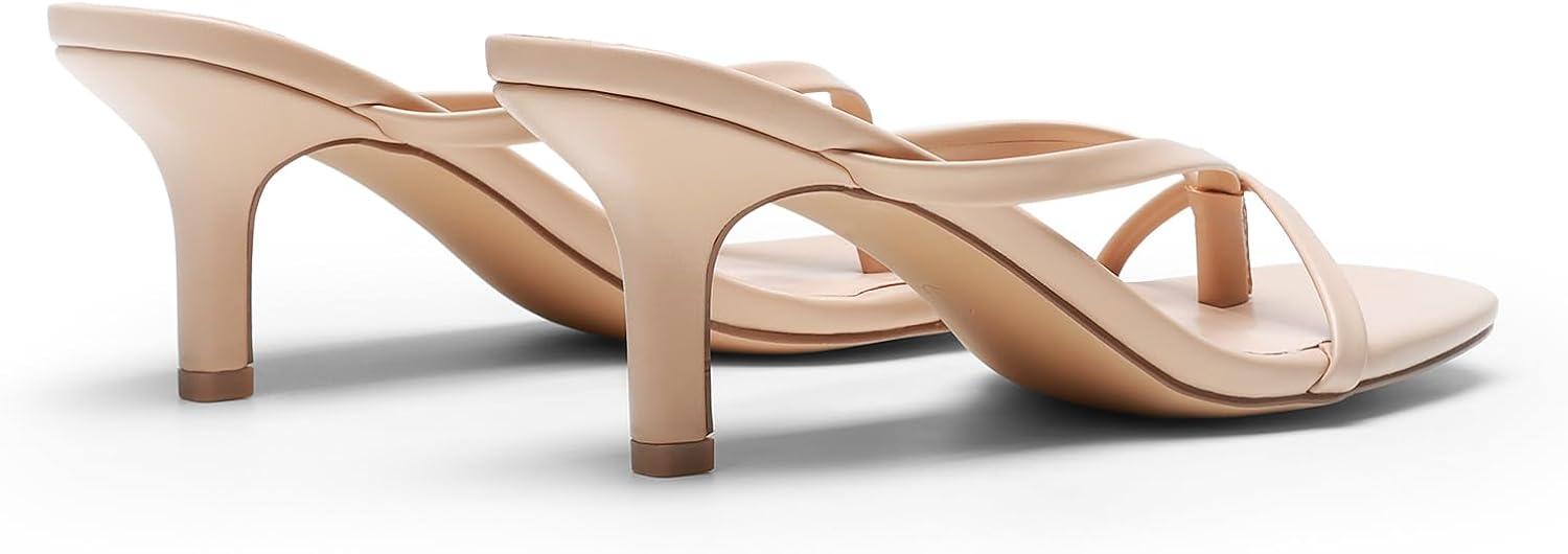 imageDREAM PAIRS Heels for Women Flip Flops Kitten Low Heels Open Square Toe Thong Heeled Sandals Fashion Comfort Shoes for Party Casual SlidesNude