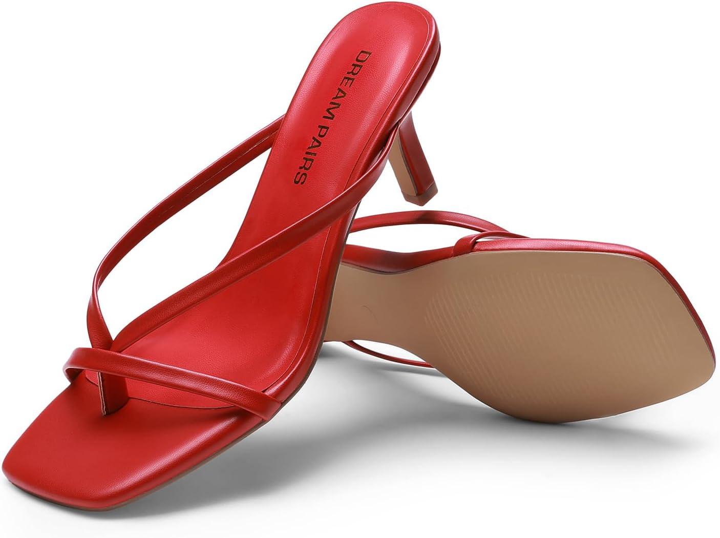 imageDREAM PAIRS Heels for Women Flip Flops Kitten Low Heels Open Square Toe Thong Heeled Sandals Fashion Comfort Shoes for Party Casual SlidesRed