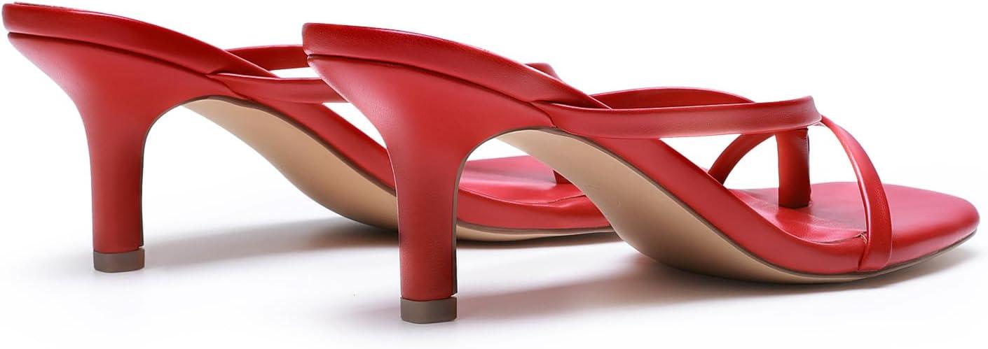 imageDREAM PAIRS Heels for Women Flip Flops Kitten Low Heels Open Square Toe Thong Heeled Sandals Fashion Comfort Shoes for Party Casual SlidesRed