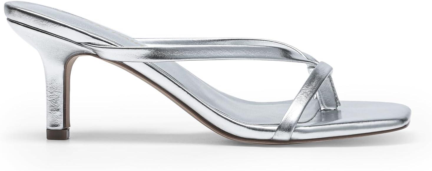 imageDREAM PAIRS Heels for Women Flip Flops Kitten Low Heels Open Square Toe Thong Heeled Sandals Fashion Comfort Shoes for Party Casual SlidesSilver