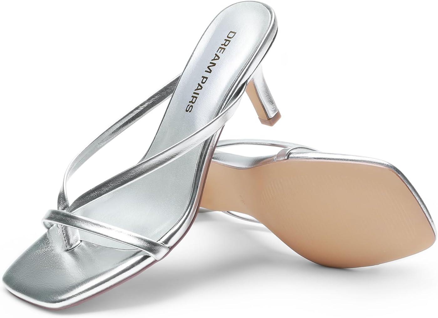 imageDREAM PAIRS Heels for Women Flip Flops Kitten Low Heels Open Square Toe Thong Heeled Sandals Fashion Comfort Shoes for Party Casual SlidesSilver