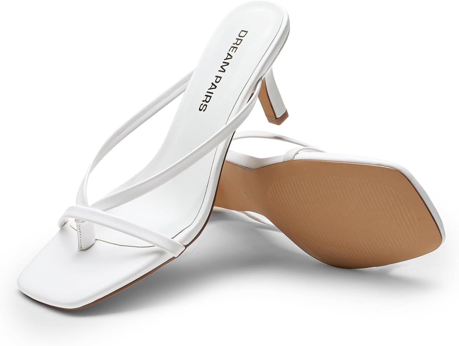 imageDREAM PAIRS Heels for Women Flip Flops Kitten Low Heels Open Square Toe Thong Heeled Sandals Fashion Comfort Shoes for Party Casual SlidesWhite