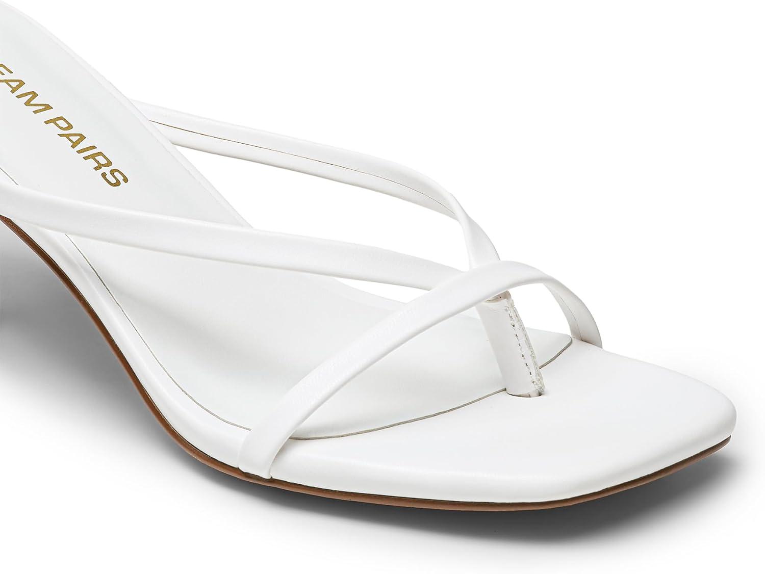 imageDREAM PAIRS Heels for Women Flip Flops Kitten Low Heels Open Square Toe Thong Heeled Sandals Fashion Comfort Shoes for Party Casual SlidesWhite