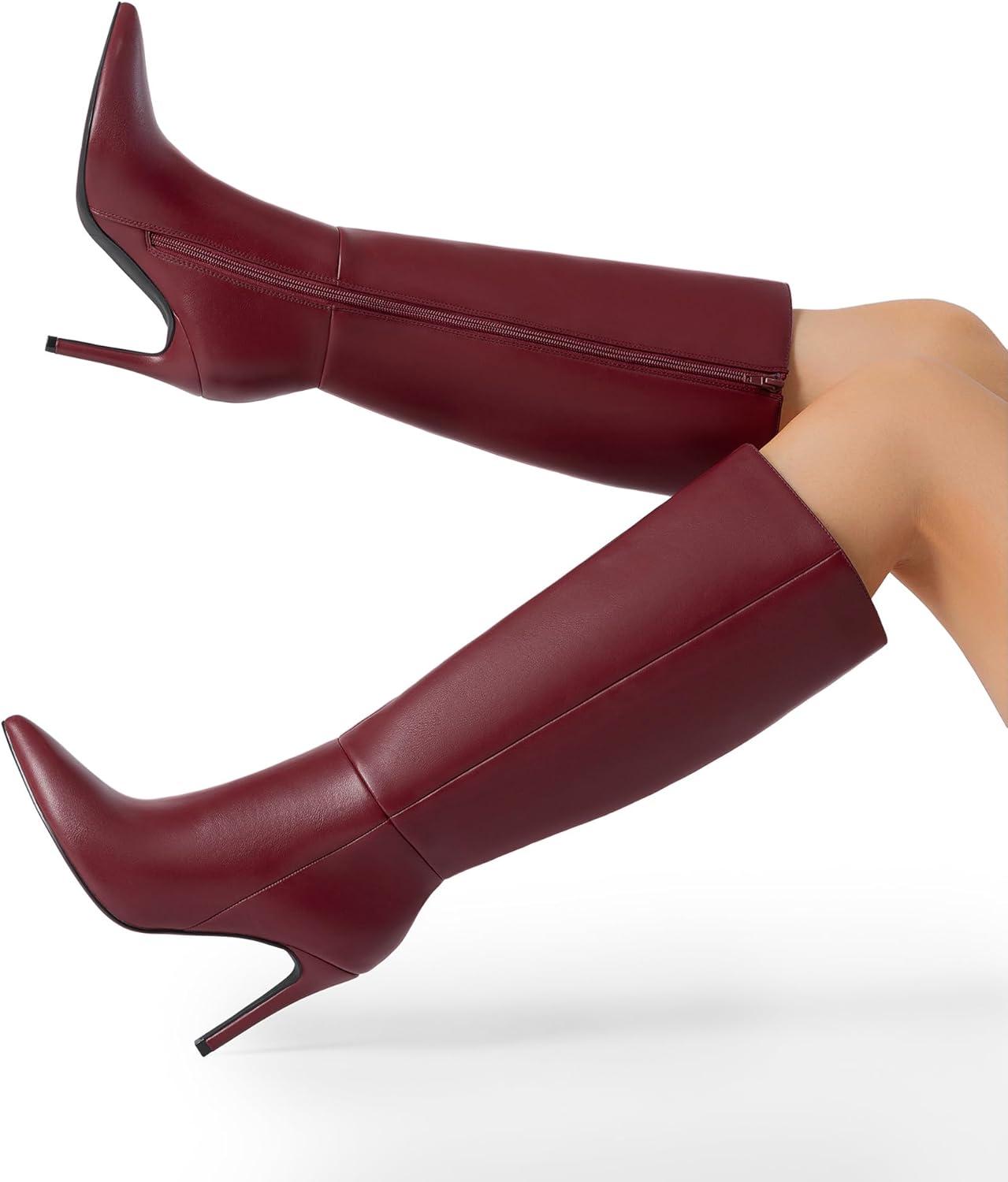 imageDREAM PAIRS Knee High Boots for Women Sexy Pointed Toe Stiletto High Heel Boots Fashion ampamp Classic Dress ShoesBurgundy