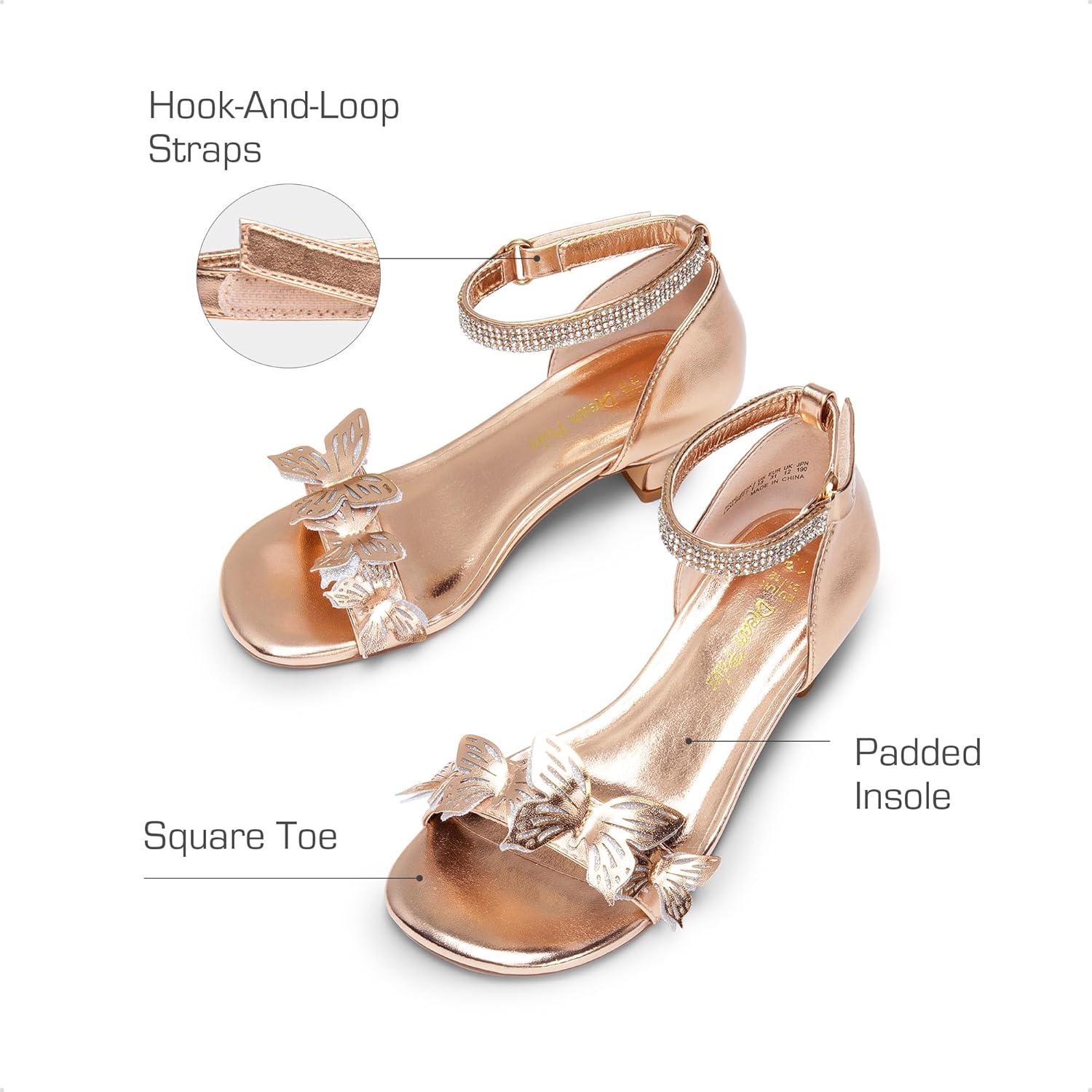 imageDREAM PAIRS Lace Up Low Heel Sandals for Girls Ankle Strap Dress Pump Strappy Gladiator Wedding Party Shoes for Little KidBig KidChampagneGold