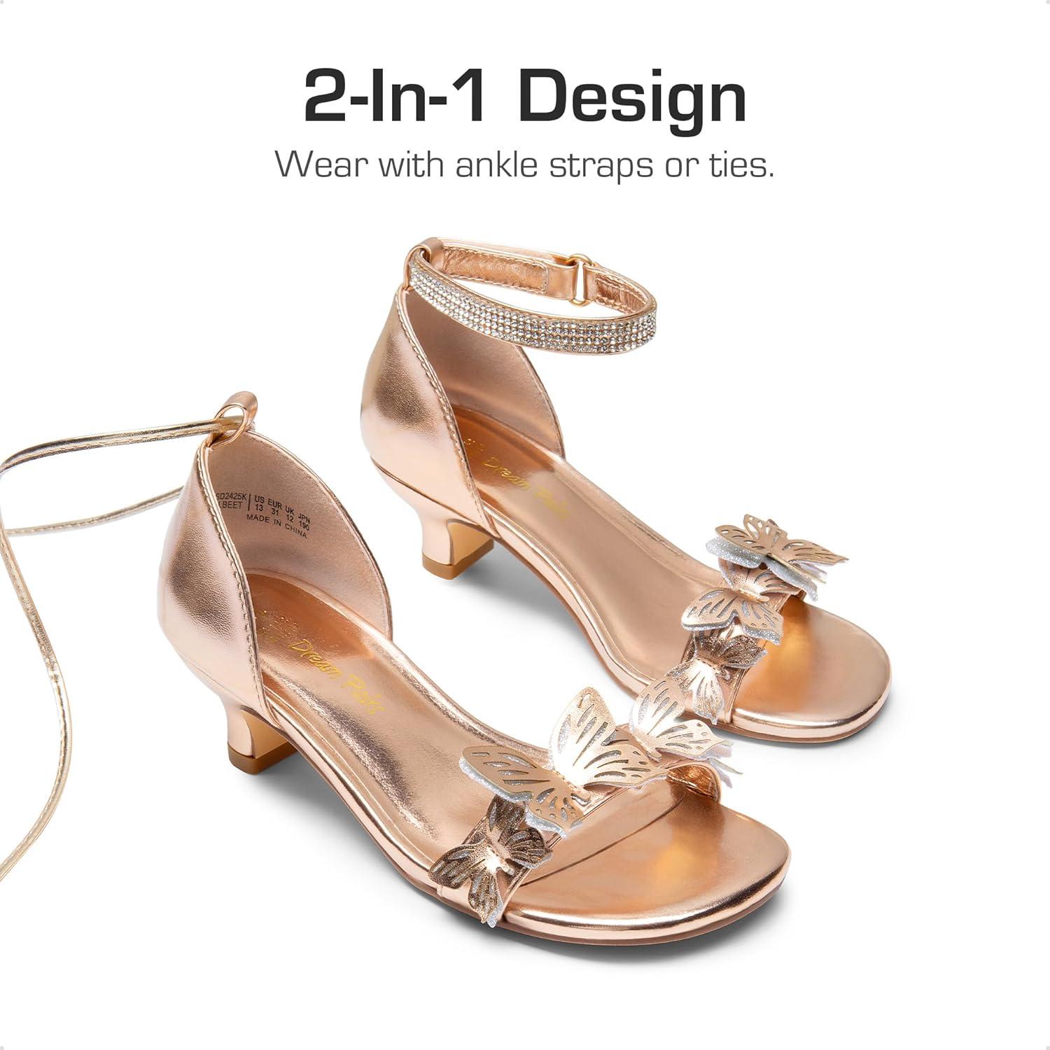 imageDREAM PAIRS Lace Up Low Heel Sandals for Girls Ankle Strap Dress Pump Strappy Gladiator Wedding Party Shoes for Little KidBig KidChampagneGold
