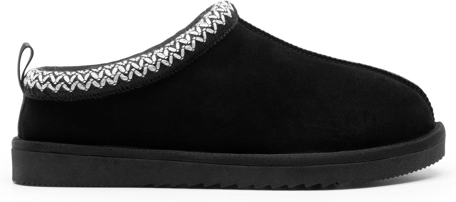 imageDREAM PAIRS Mens Fuzzy Cozy Slippers Genuine Suede Indoor Outdoor Home Comfy Winter Slip On Cute Warm Memory Foam Furry Shoes FuzzyEasyBlack