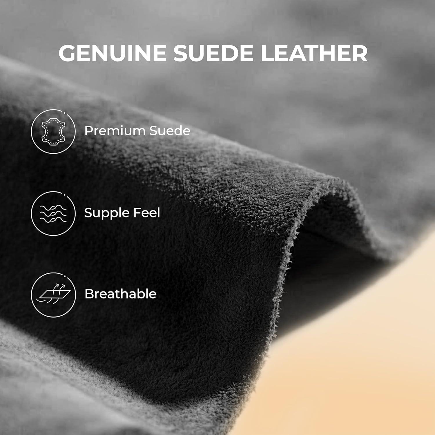 imageDREAM PAIRS Mens Fuzzy Cozy Slippers Genuine Suede Indoor Outdoor Home Comfy Winter Slip On Cute Warm Memory Foam Furry Shoes FuzzyEasyGrey