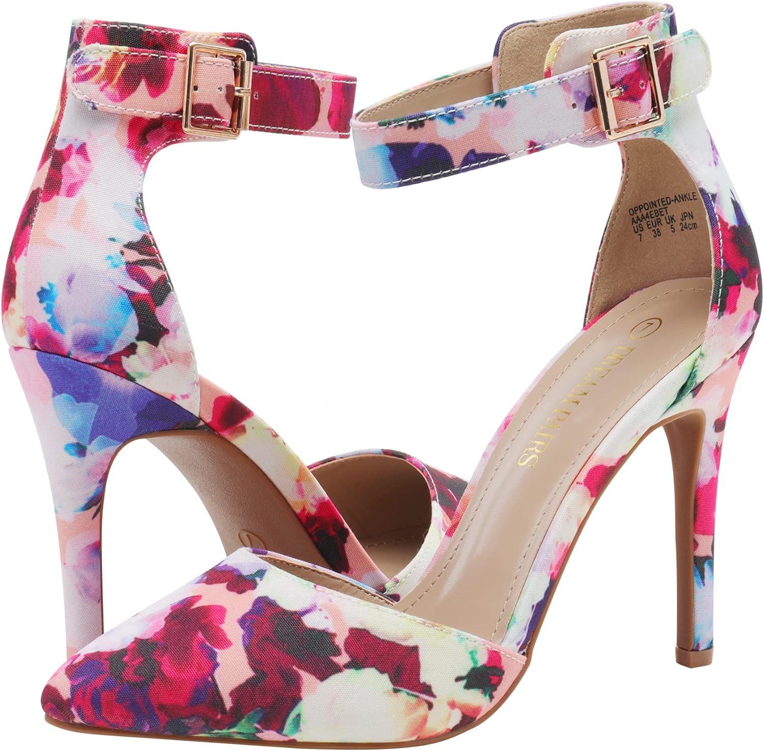 imageDREAM PAIRS OppointedAnkle Womens Pointed Toe Ankle Strap DOrsay High Heel Stiletto Pumps ShoesFloral
