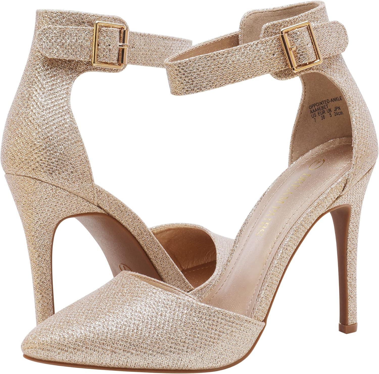 imageDREAM PAIRS OppointedAnkle Womens Pointed Toe Ankle Strap DOrsay High Heel Stiletto Pumps ShoesGoldGlitter