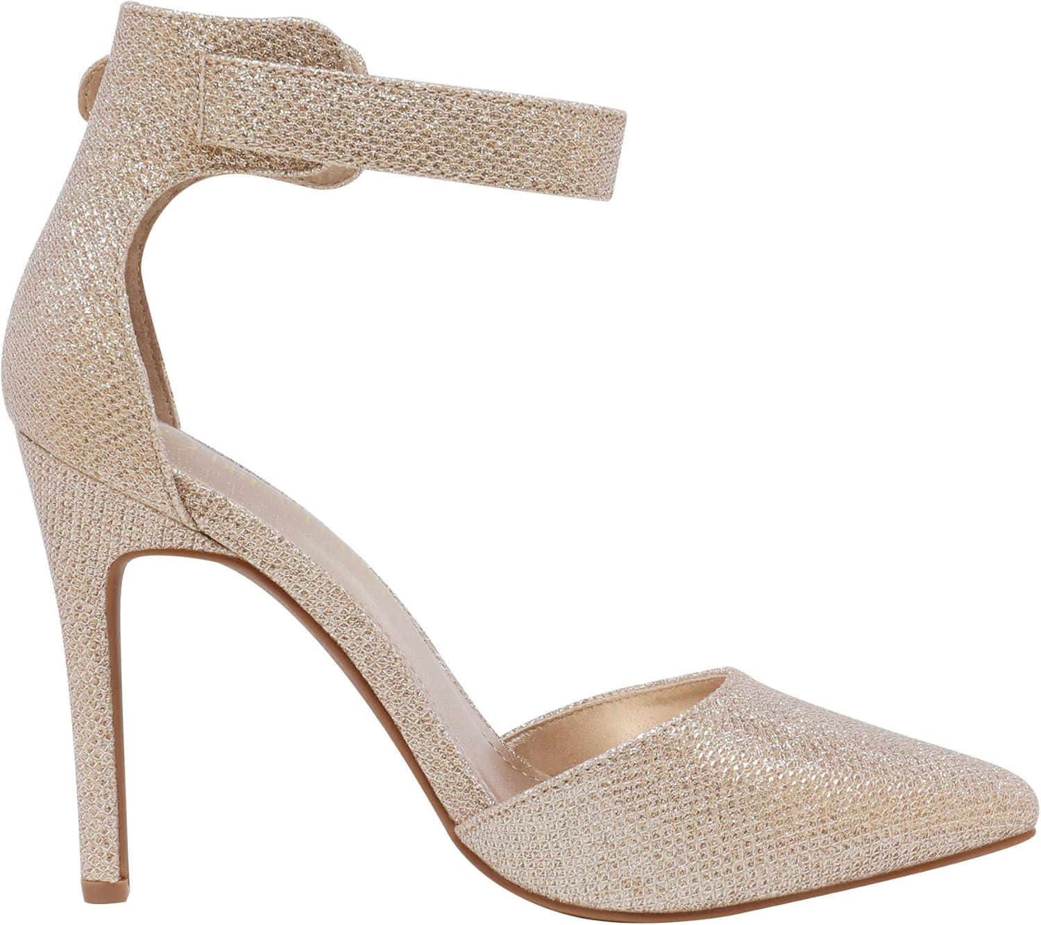 imageDREAM PAIRS OppointedAnkle Womens Pointed Toe Ankle Strap DOrsay High Heel Stiletto Pumps ShoesGoldGlitter