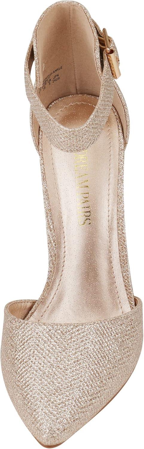 imageDREAM PAIRS OppointedAnkle Womens Pointed Toe Ankle Strap DOrsay High Heel Stiletto Pumps ShoesGoldGlitter