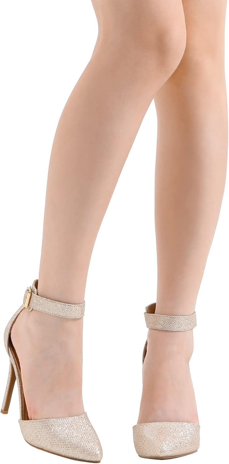 imageDREAM PAIRS OppointedAnkle Womens Pointed Toe Ankle Strap DOrsay High Heel Stiletto Pumps ShoesGoldGlitter