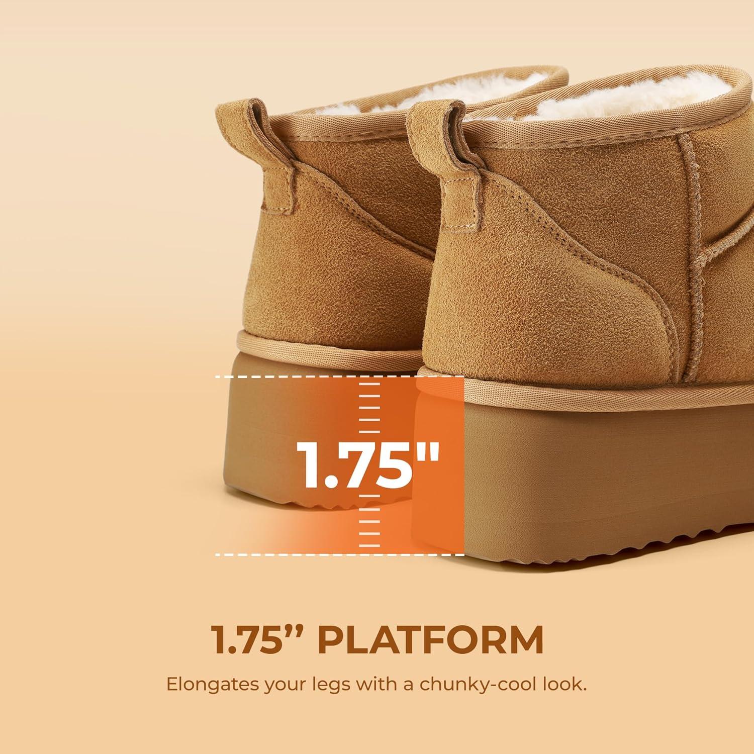 imageDREAM PAIRS Platform Mini Boots for Women Suede Genuine Leather Classic Winter Ankle Snow Boots with Memory Foam Insole Lightweight AntiSlip Outsole FuzzyClassicChestnut