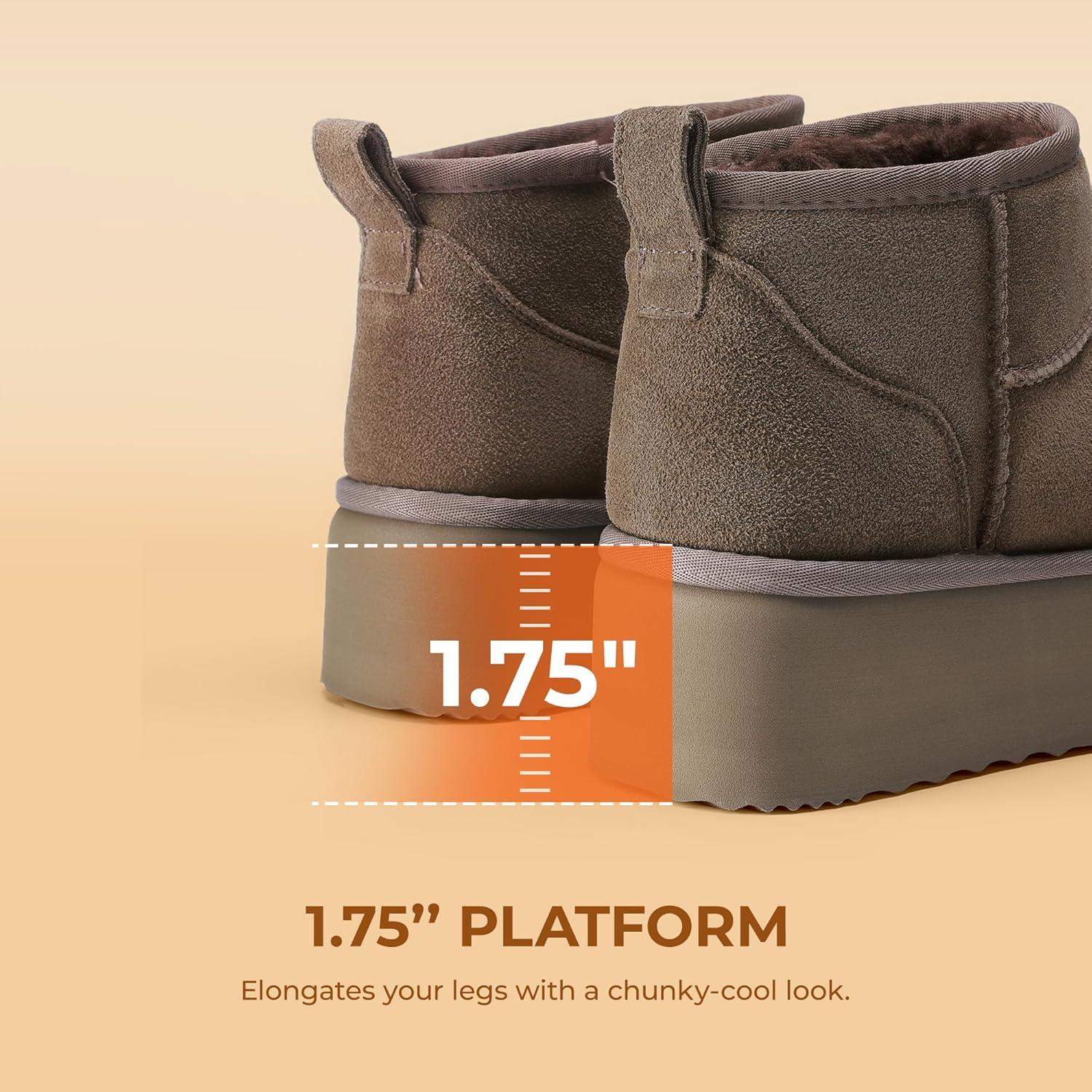 imageDREAM PAIRS Platform Mini Boots for Women Suede Genuine Leather Classic Winter Ankle Snow Boots with Memory Foam Insole Lightweight AntiSlip Outsole FuzzyClassicTaupe