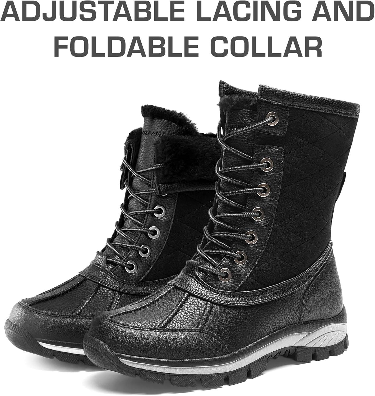 imageDREAM PAIRS Snow Boots for Women Waterproof Mid Calf Lace Up Duck Boots Warm Faux Fur FuzzyGo Bold Winter Boots for OutdoorBlack