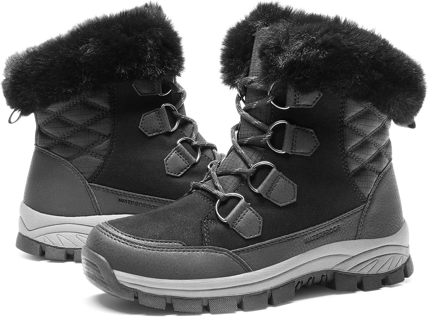 imageDREAM PAIRS Waterproof Snow Boots for Women Faux Fur Cozy Warm Insulated Winter Boots Lace Up MidCalf Outdoor Shoes for Walking Hiking HesperaBlack
