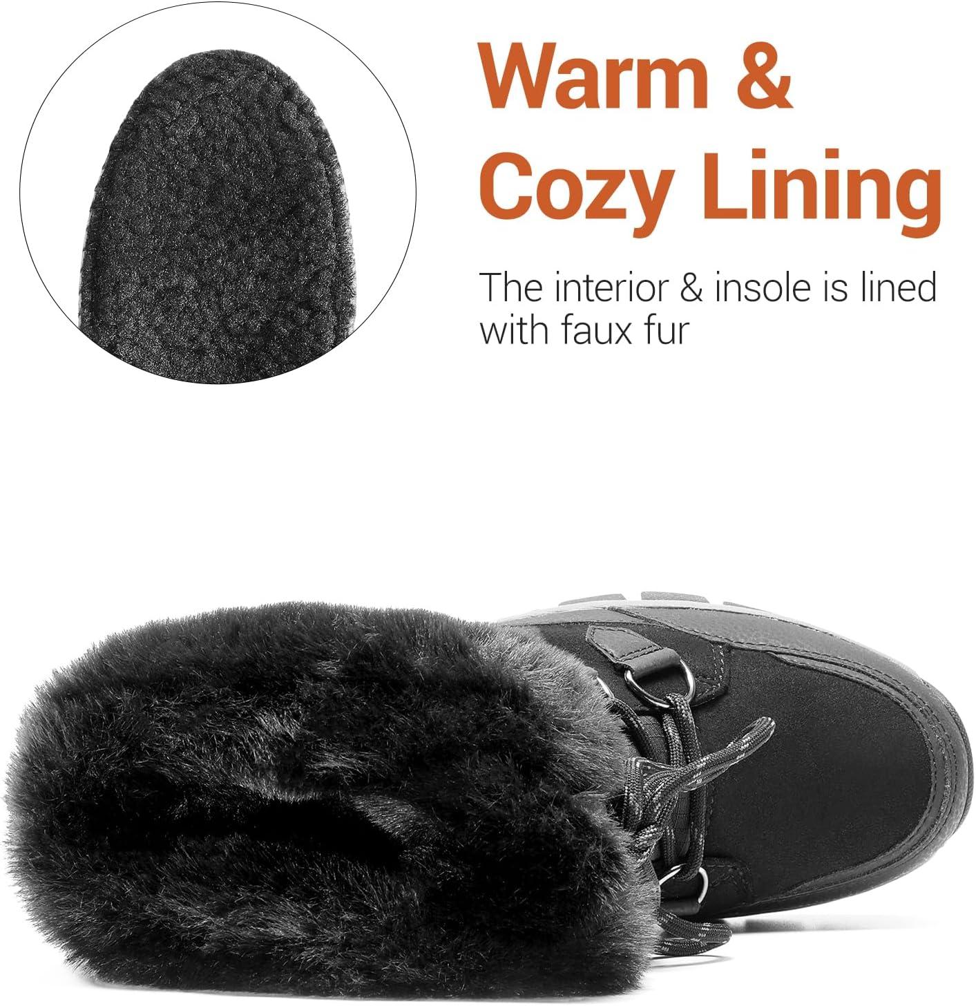 imageDREAM PAIRS Waterproof Snow Boots for Women Faux Fur Cozy Warm Insulated Winter Boots Lace Up MidCalf Outdoor Shoes for Walking Hiking HesperaBlack