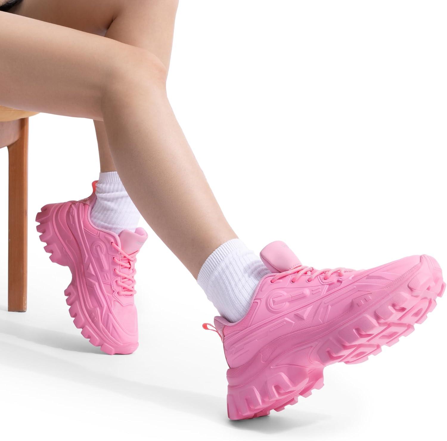 imageDREAM PAIRS Women Chunky Fashion Sneakers Platform Bold LaceUp Comfortable SneakersPinkbold