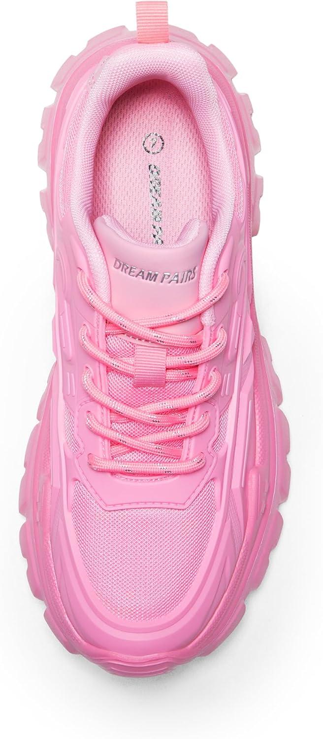 imageDREAM PAIRS Women Chunky Fashion Sneakers Platform Bold LaceUp Comfortable SneakersPinkbold