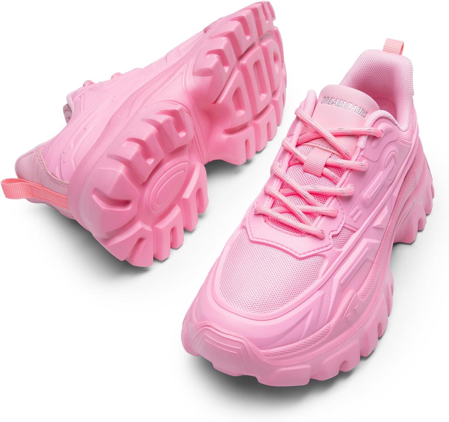 imageDREAM PAIRS Women Chunky Fashion Sneakers Platform Bold LaceUp Comfortable SneakersPinkbold