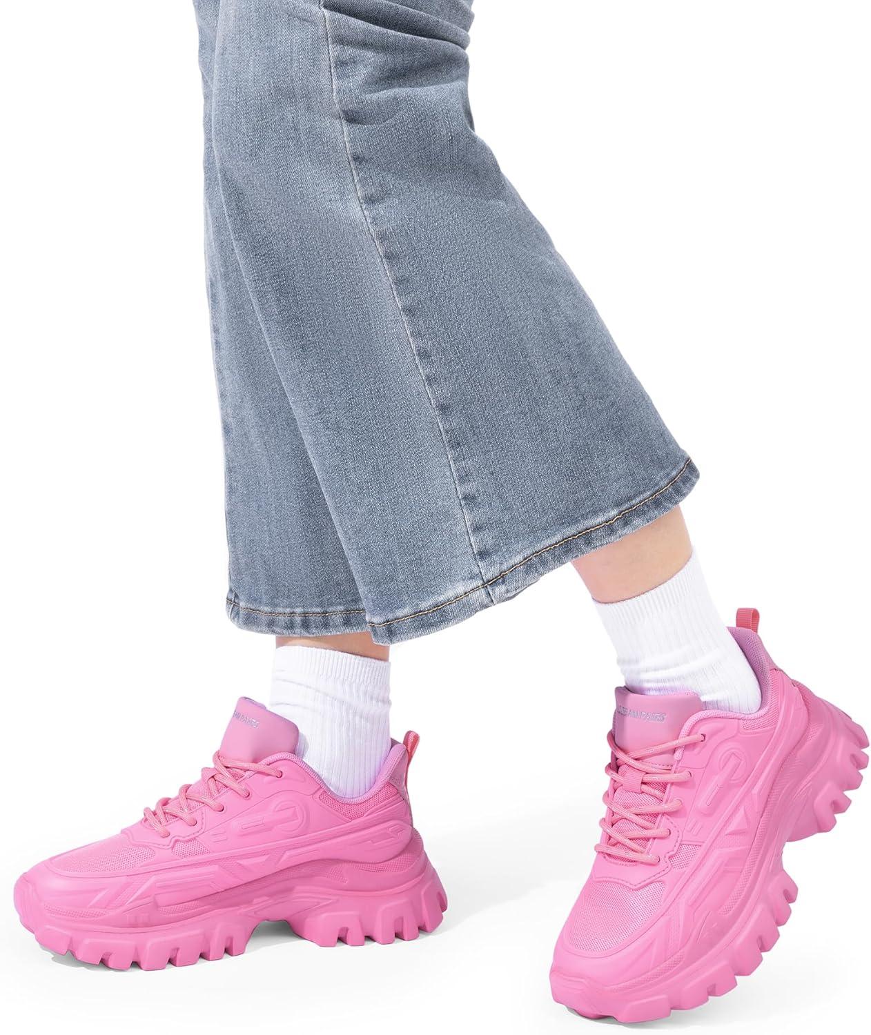 imageDREAM PAIRS Women Chunky Fashion Sneakers Platform Bold LaceUp Comfortable SneakersPinkbold