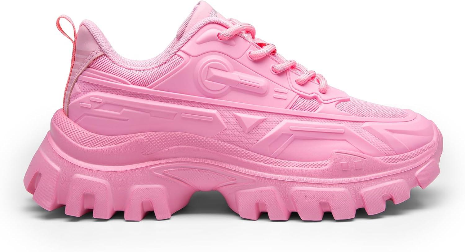 imageDREAM PAIRS Women Chunky Fashion Sneakers Platform Bold LaceUp Comfortable SneakersPinkbold