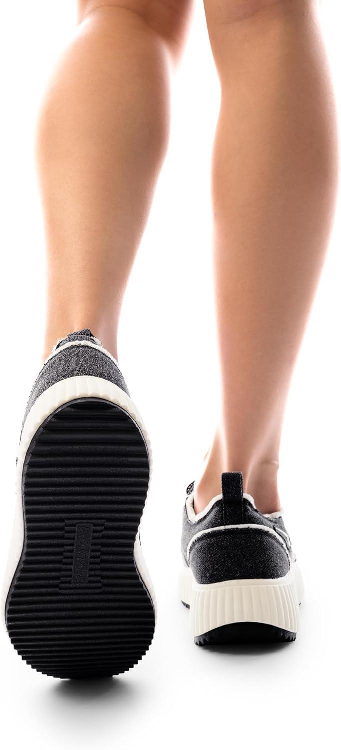 imageDREAM PAIRS Women Platform Chunky Lightweight Comfortable Casual Denim Fabric LaceUp Kay Walking Fashion SneakersBlackWhite