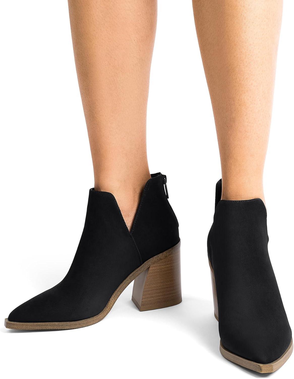 imageDREAM PAIRS Womens Ankle Boots Chunky Heel Pointed Toe Short Booties ShoesBlacknubuck