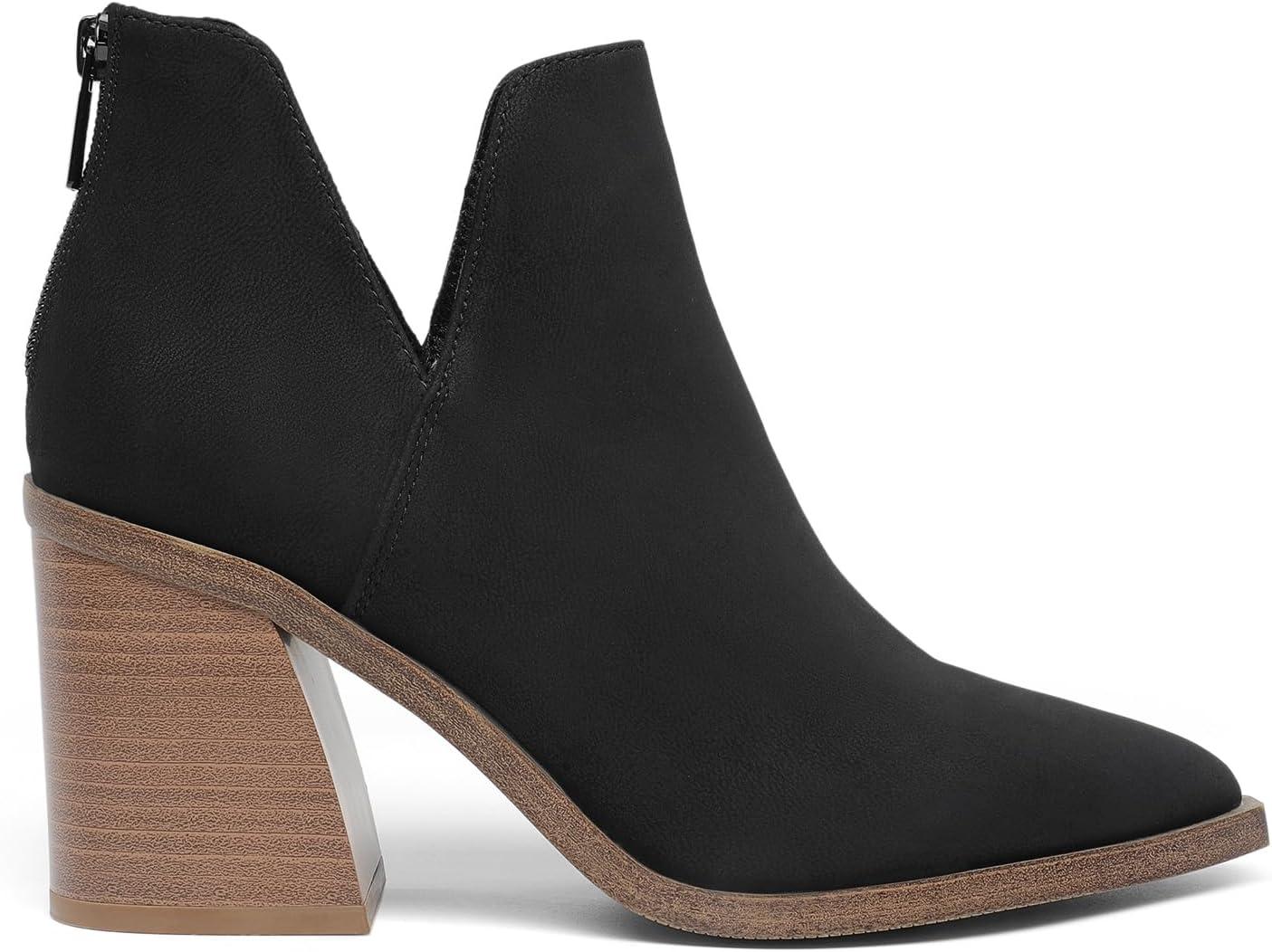 imageDREAM PAIRS Womens Ankle Boots Chunky Heel Pointed Toe Short Booties ShoesBlacknubuck